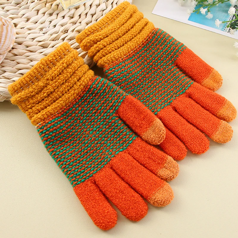 

New Touch Screen Gloves Winter Ladies Matching Candy Color Glove Warm Ride Mittens Fashion Printing Wrap Finger Mitten For Lady