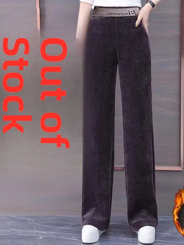 Pantaloni mamma in velluto a coste a vita alta Thiened Fce Pantaloni casual a gamba larga autunno inverno Coreano Sle ket Dettaglio nove punti