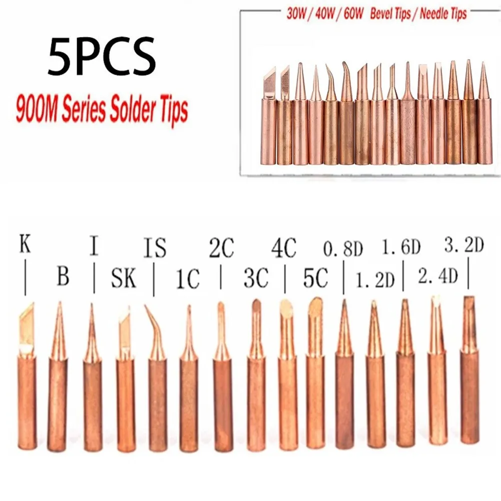 5Pcs 900M-T Soldering Iron Tips Bit IS/I/B/K/SK/0.8D/1.2D/2.4D/1.6D/3.2D/1C/2C/3C/4C Lead-Free Welding Tips Head 933.907.951