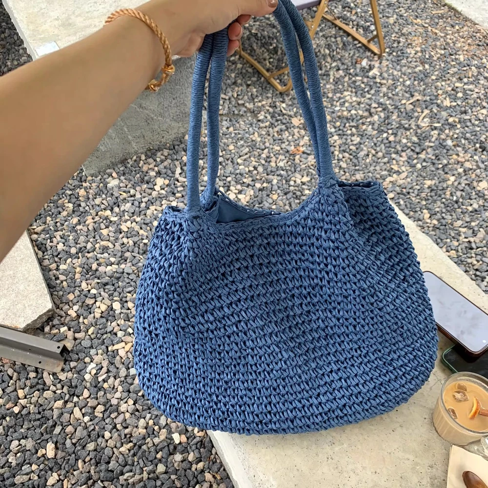 New Woven Bag, Straw Mesh Tote Bag, Beach, Shoulder Bag, Hobo Women, Foldable Large Capacity, for Holiday.