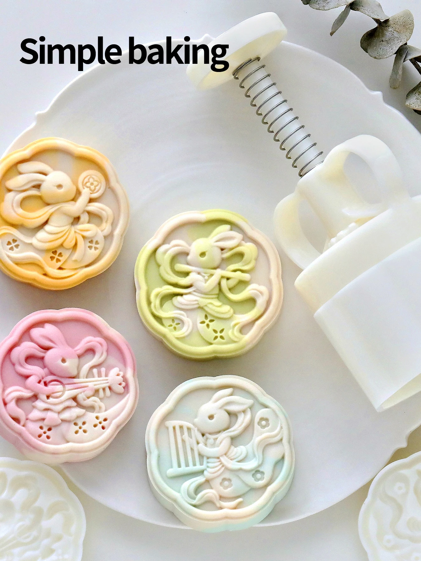 Chinese Style Mooncake Mold with Dunhuang Wall Painting Design ABS Hand Press Biscuit Cutter Kitchen Baking Tool Maamoul Mold