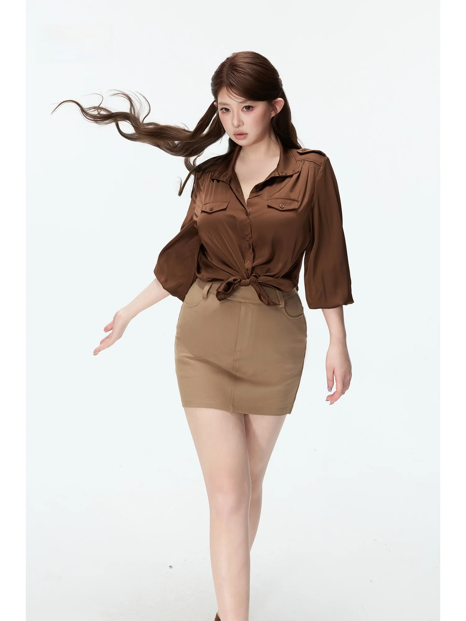 

Элегантная женская рубашка-свитер Zhou Bai Zi: шелковистая, гладкая, прохладная, с длинным рукавом, на пуговицах, вязаная, для весеннего сезона