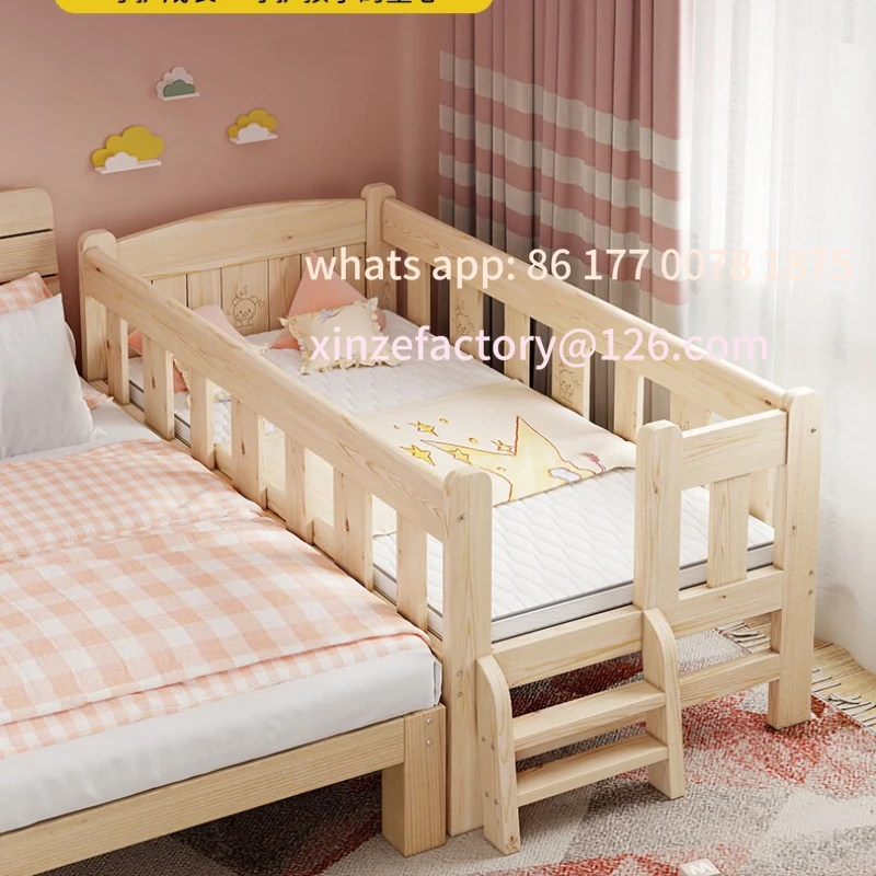 

Customizable Custom Single Bed Girl Princess Widened Crib Baby Stitching Big Bed