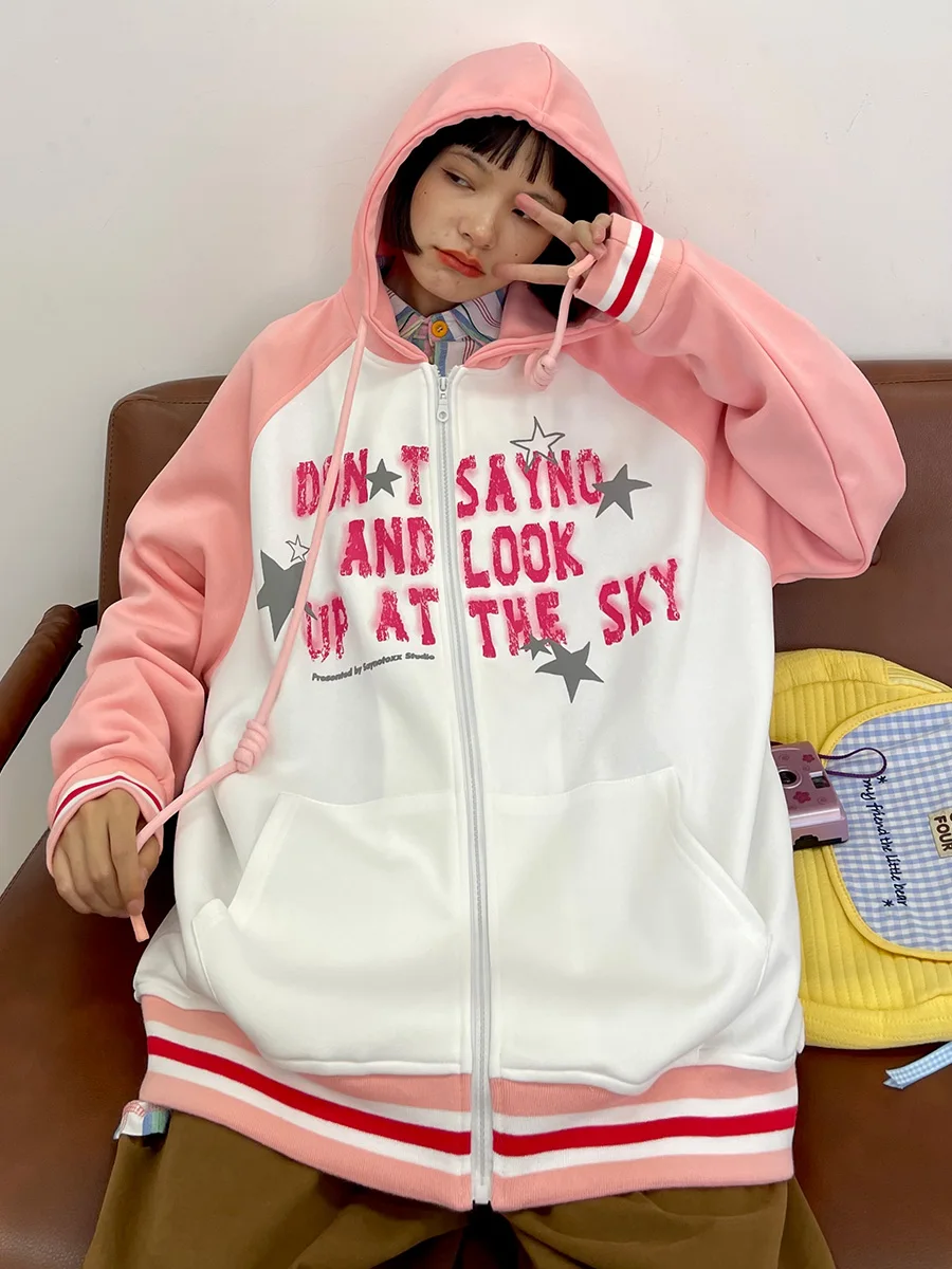 

Star Raglan sweatshirts Cardigan Women's 2023 Autumn New Loose Blouse European and American Street Top Trend Hoodies
