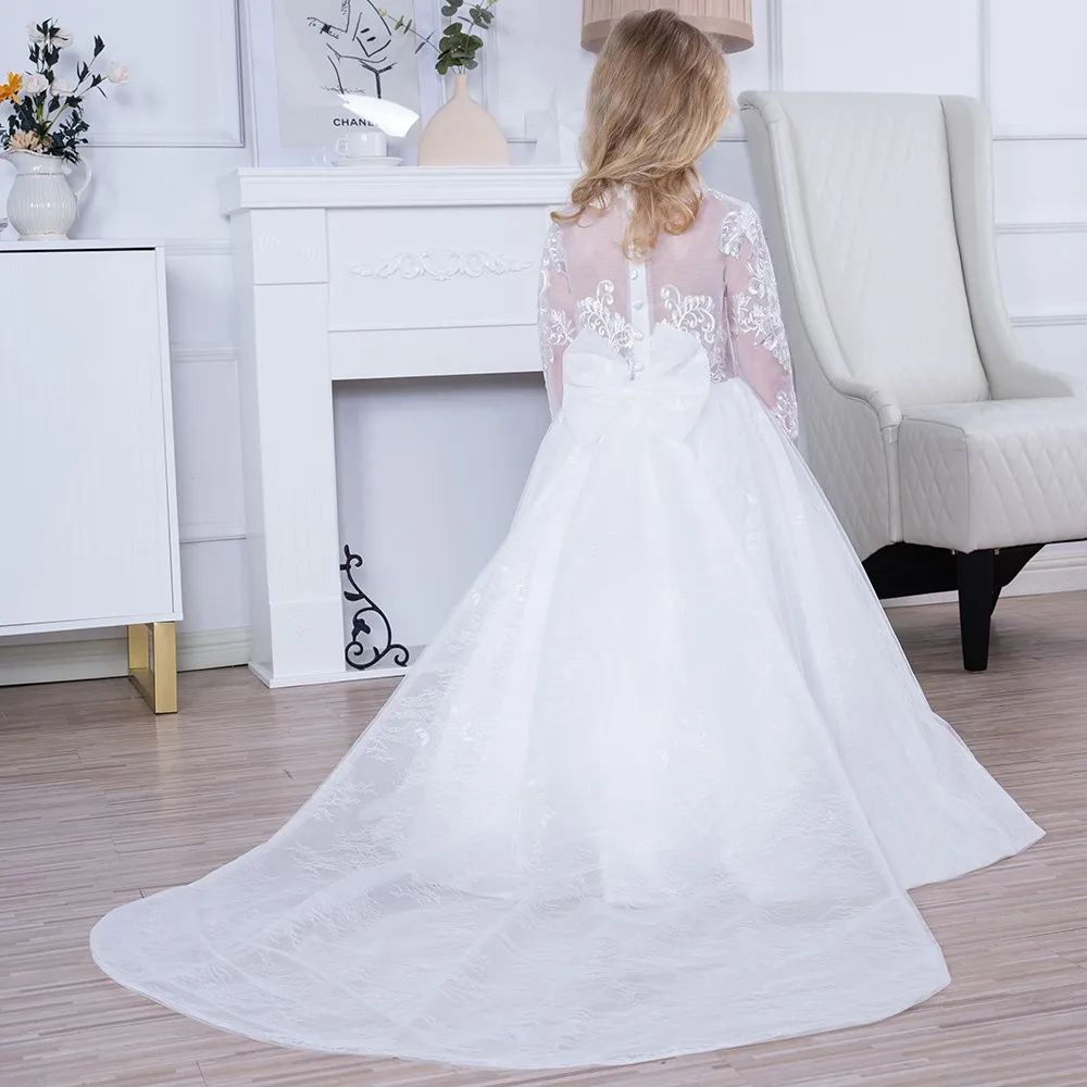 MisShow Princess Lace Flower Girl Dresses Long Sleeves Floor Length Pageant Dresses First Communion Dresses Ball Gowns For Girl image 6