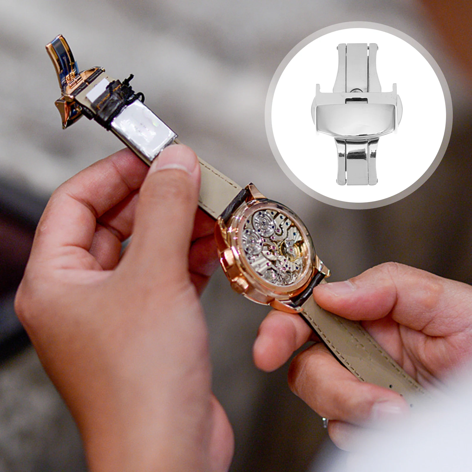 

Stainless Steel Butterfly Buckle Watch Band Buckles Link Accessories Watchband Decorative Strap Clasps Double Button