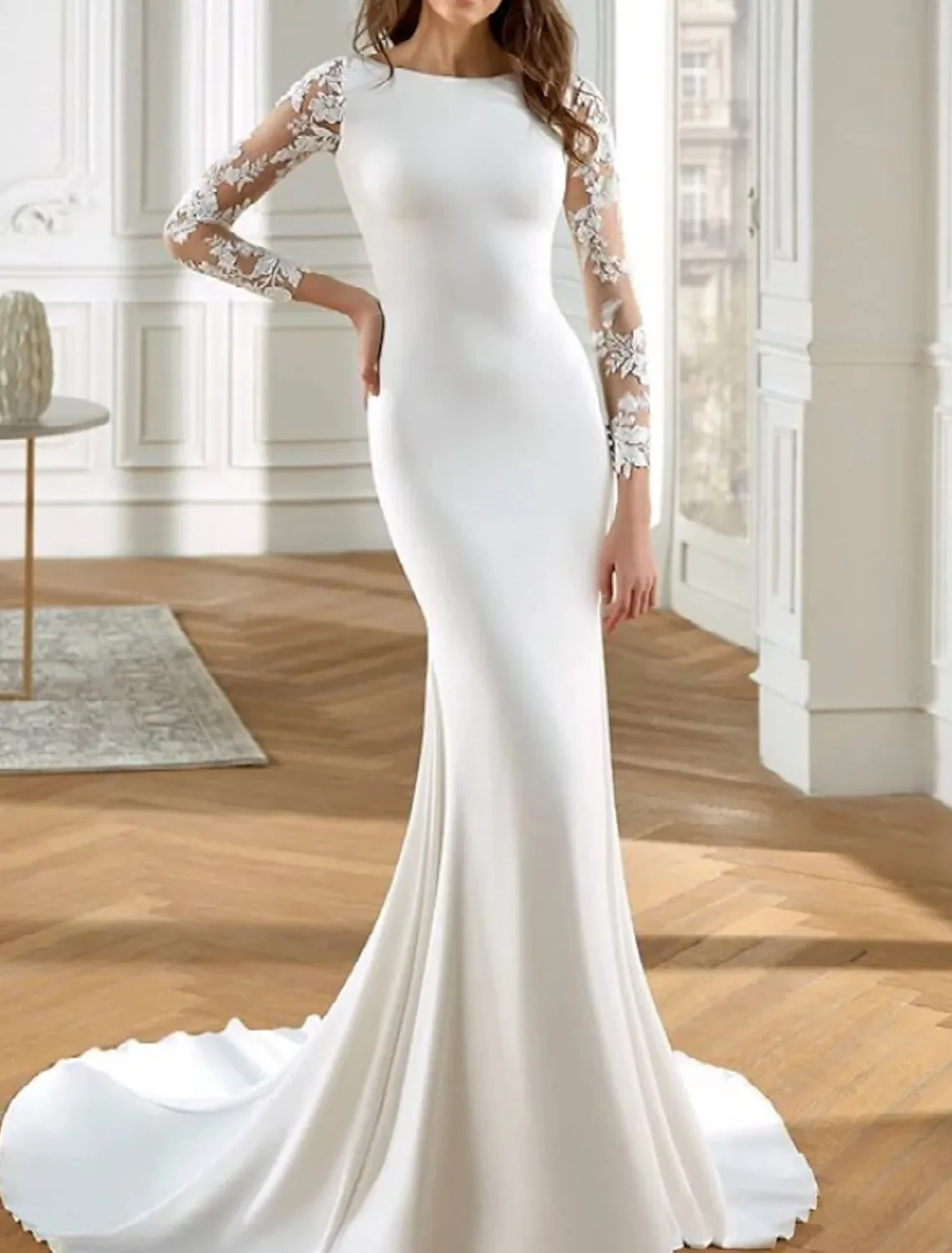 

2023 Sexy Mermaid Wedding Dress Long Sleeve Jewel Lace Appliques Backless Bridal Gowns Vestidos De Noiva