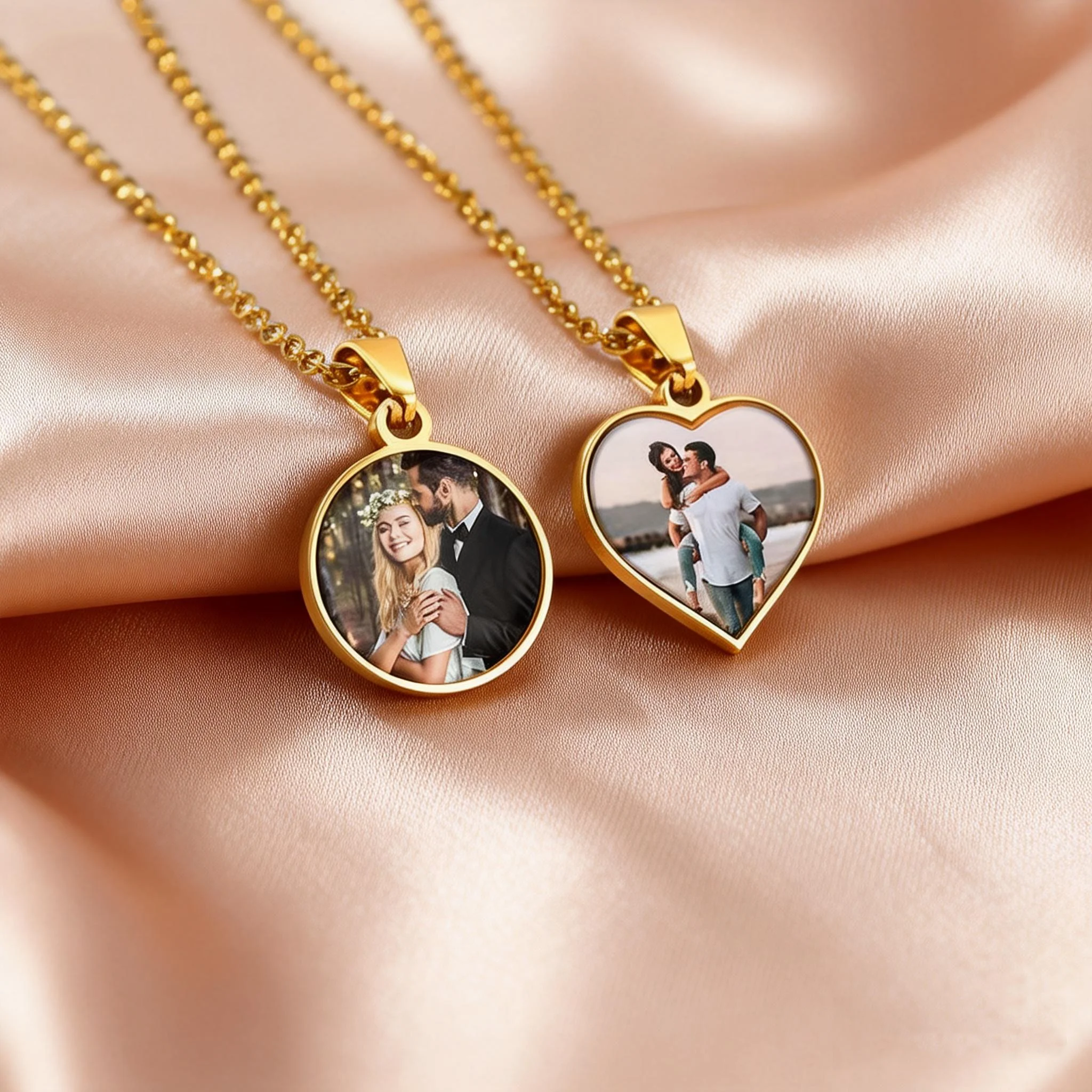 Personalisierte Wärmeübertragung Foto-Halsketten Edelstahl Herz Runder Anhänger Individueller Schmuck Andenken Geschenke