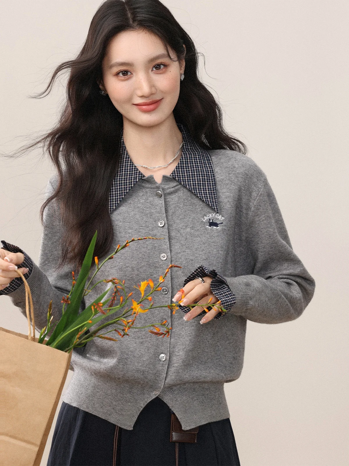 

Вязаный топ свободного кроя с воротником-стойкой, в полоску, с элементами пэчворка, для женщин, модный, осенне-зимний, новинка, повседневная одежда в стиле Zhang Ginger Drink