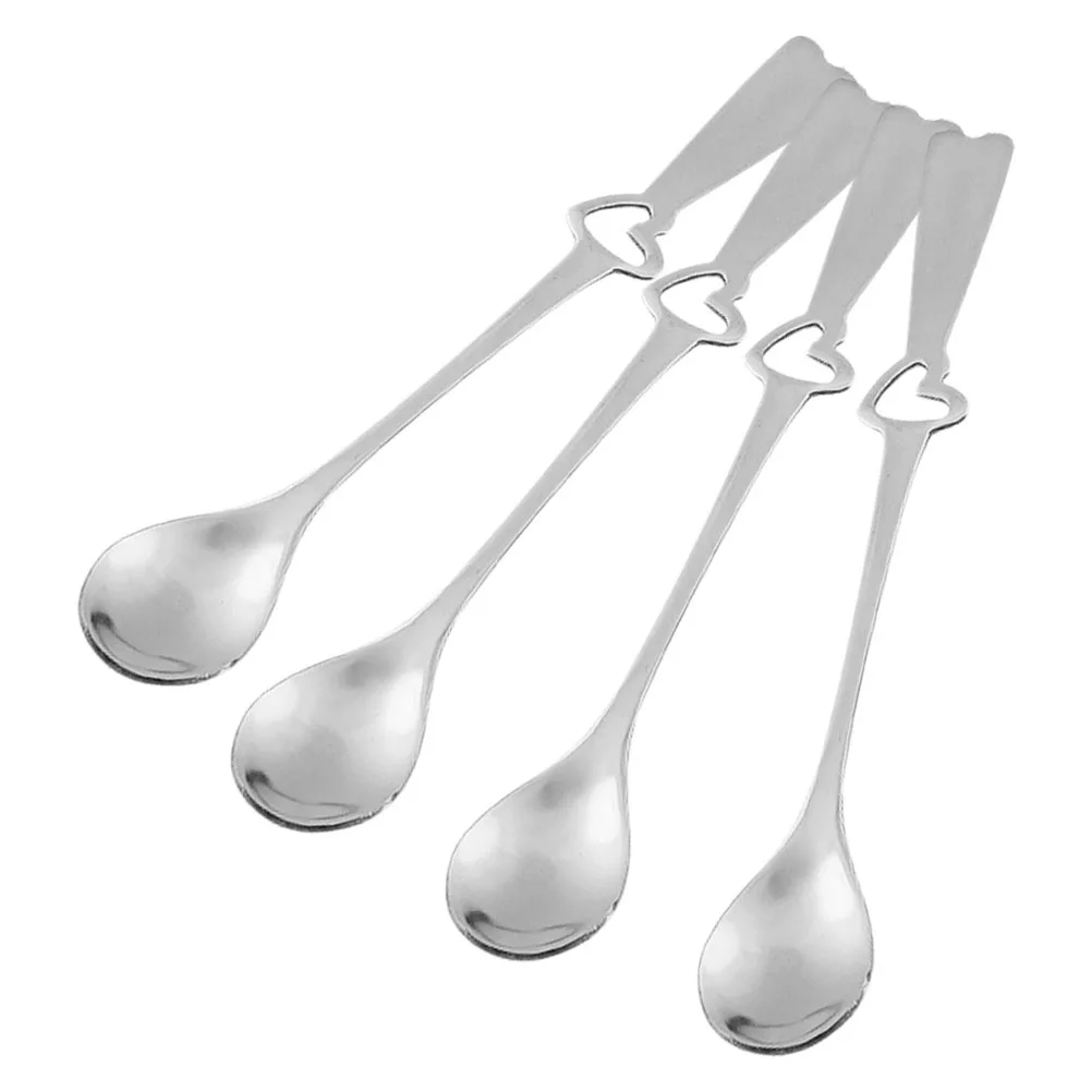 

4pcs Stainless Steel Heart Shaped Ice Cream Scoop Spoon Smooth Handle Mixing Tasting Dessert Spoon Kitchen Bar