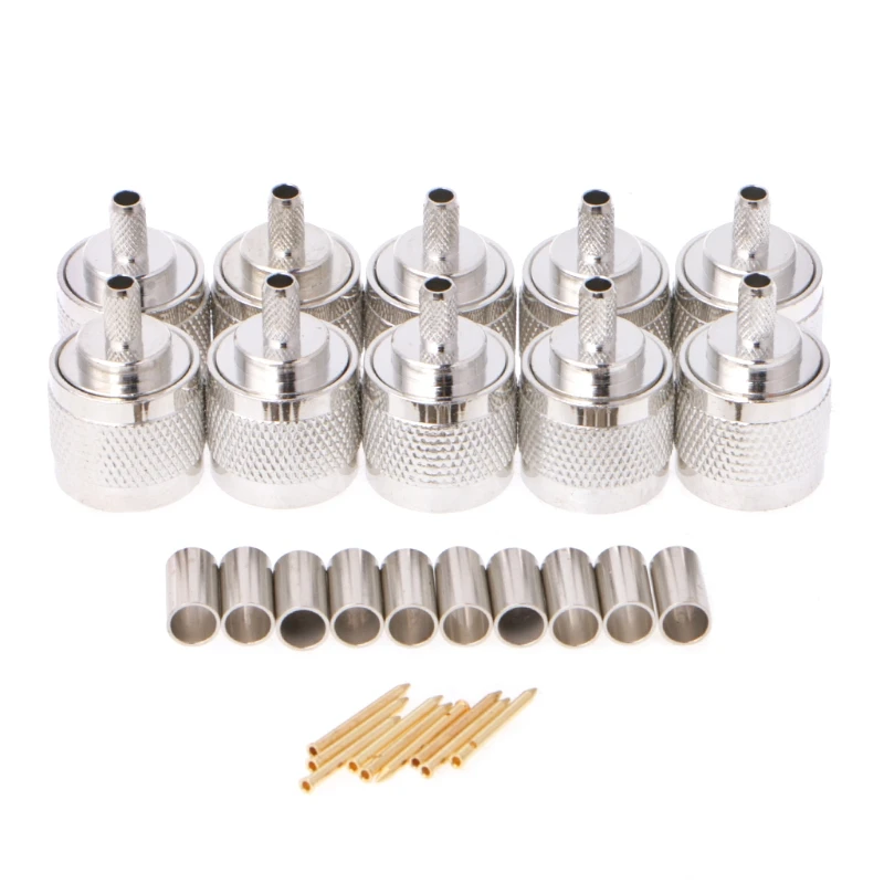 10Pcs/Set N Type Male Plugs for RF Coaxial Cable RG58 RG142 LMR195 RG400 Soldered Crimpd Straight Connectors Replacements