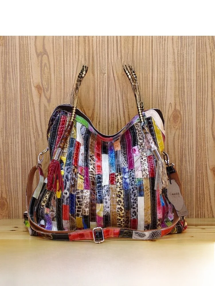 

N Sle Кожаная сумка через плечо со змеиной кожей, женская сумка через плечо, разноцветная сумка уникального дизайна, сумка-саквояж