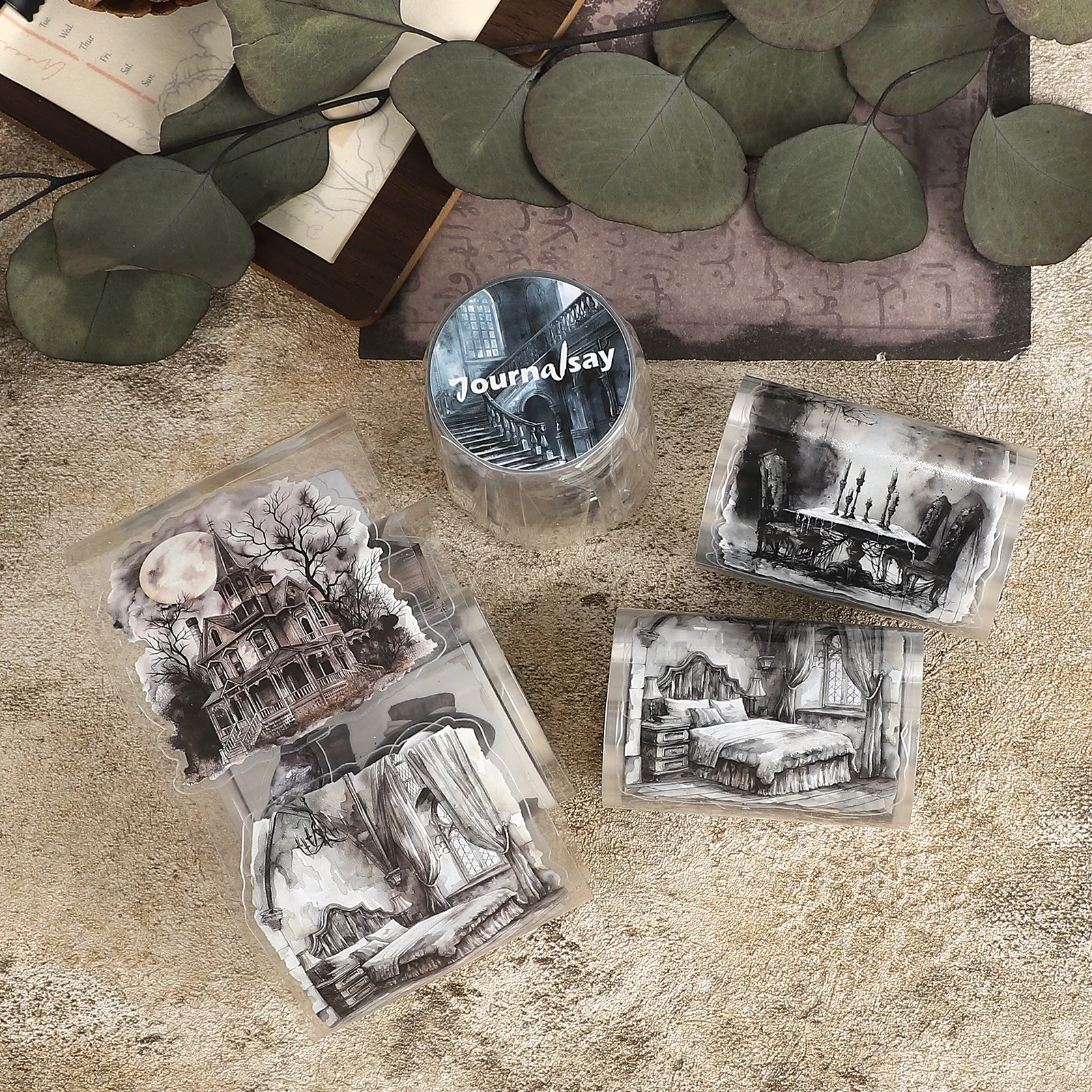 60mm*200cm Hanuted House Series Vintage Character Landscape PET Tape Creative Journal Material Collage Scrapbook Stationery
