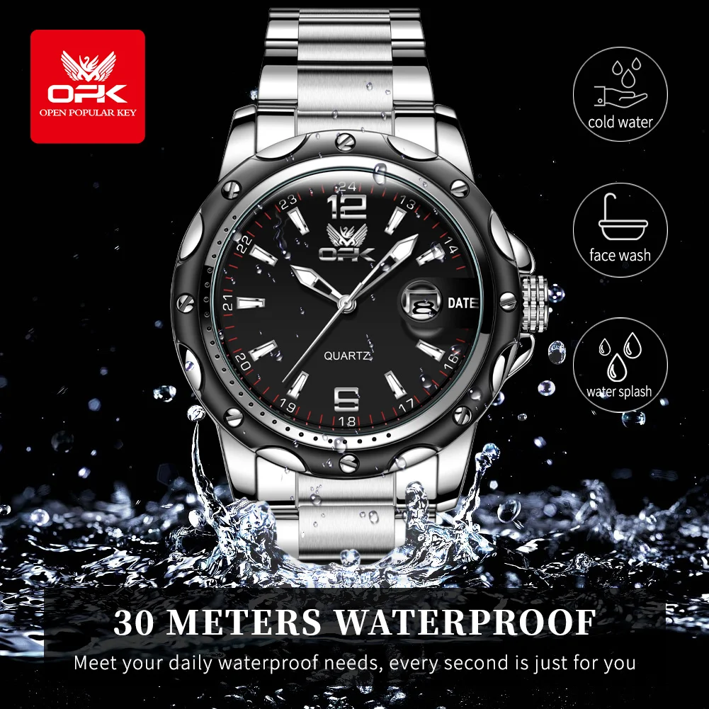 OPK 6026 Watches For MenOriginal Waterproof Quartz Watch Luminous Wristwatch Stainleess Steel Male Date Display Reloj Hombr