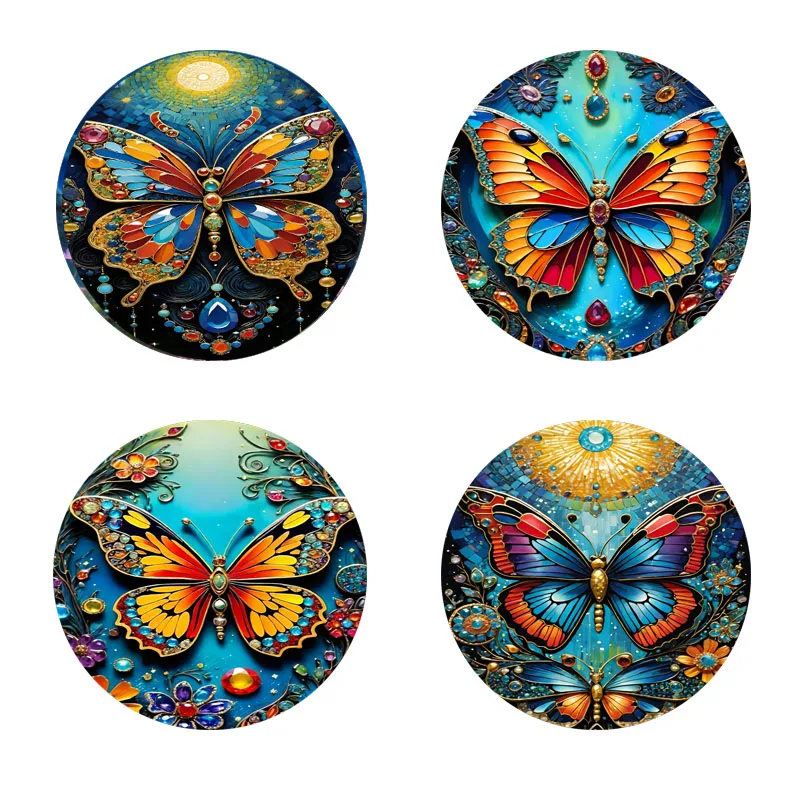 4 butterfly-printed coasters, suitable for daily family gath
