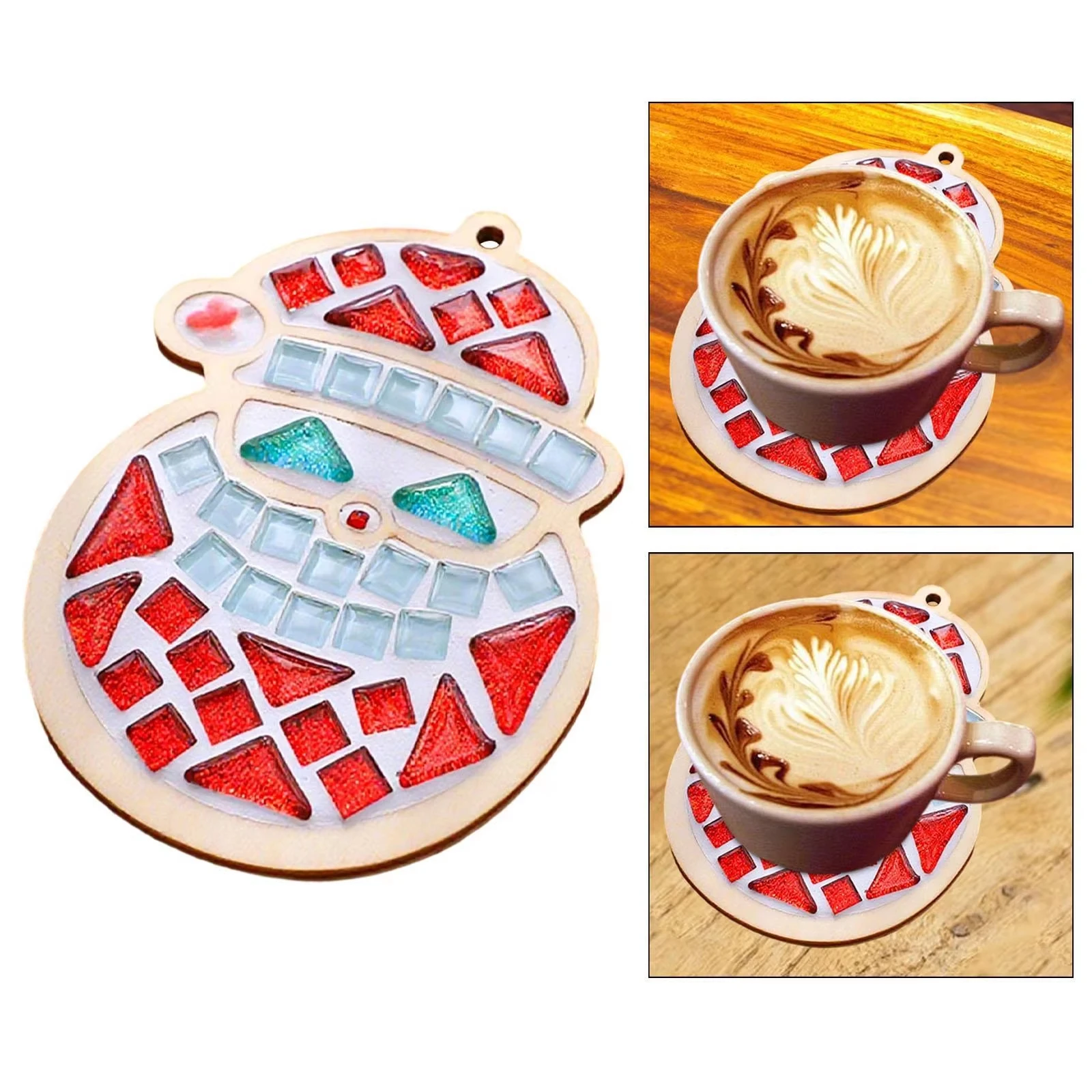 Christmas DIY Mosaic Cup Mat Handmade Making Supplies Xmas Tree Stocking Bamboo Base Art Ornament Holiday Party Decor Gift