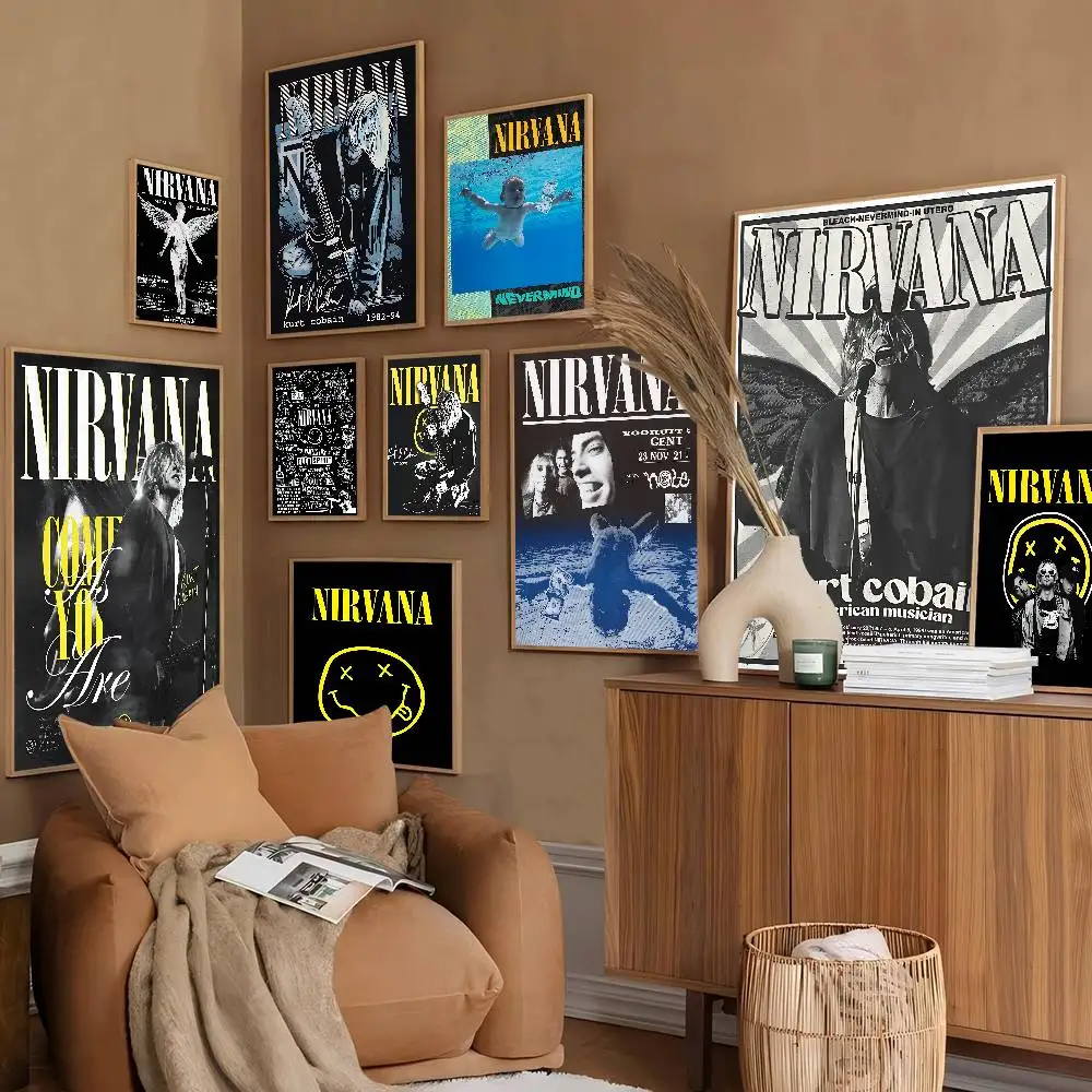 Classic Hot N-Nirvana K-Kurt Band DIY Sticky Poster Whitepaper Prints Posters Artwork Vintage Decorative Painting