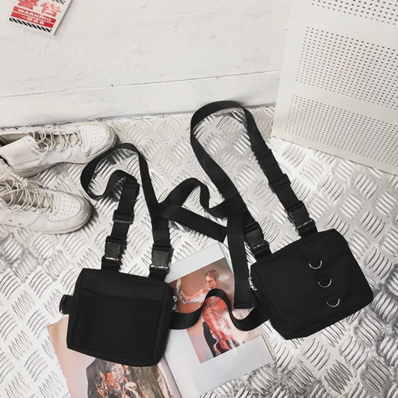 Bolsa de Peito Hip Hop Tática Streetwear Unissex, Pochete Funcional para Exterior, Colete com Dois Bolsos, Bolsa de Peito com Arnês, Bolsa Disco