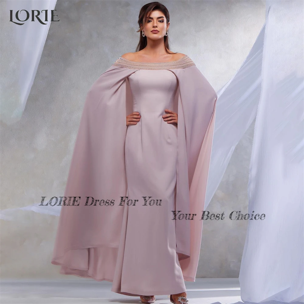 LORIE Misty Rose	Glitter Formal Evening Dresses Floor Length Off Shoulder Cape Sleeves Prom Dress Dubai Wedding Party Gowns 2024