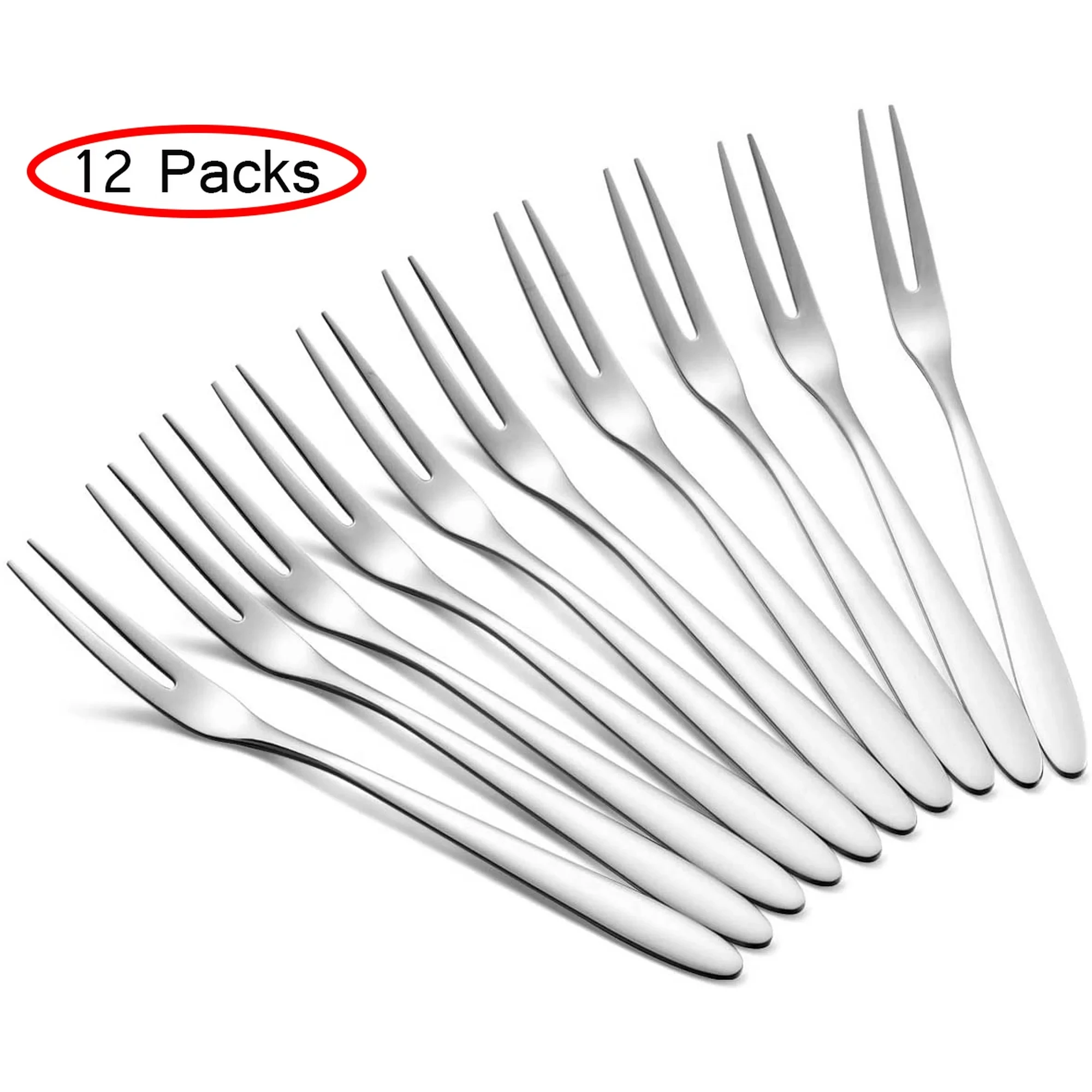 

12Pcs Stainless Steel Two-toothed Fruit Fork Snack Cake Dessert Salad Cutlery Fork Food Pick Tableware Kitchen Accessories