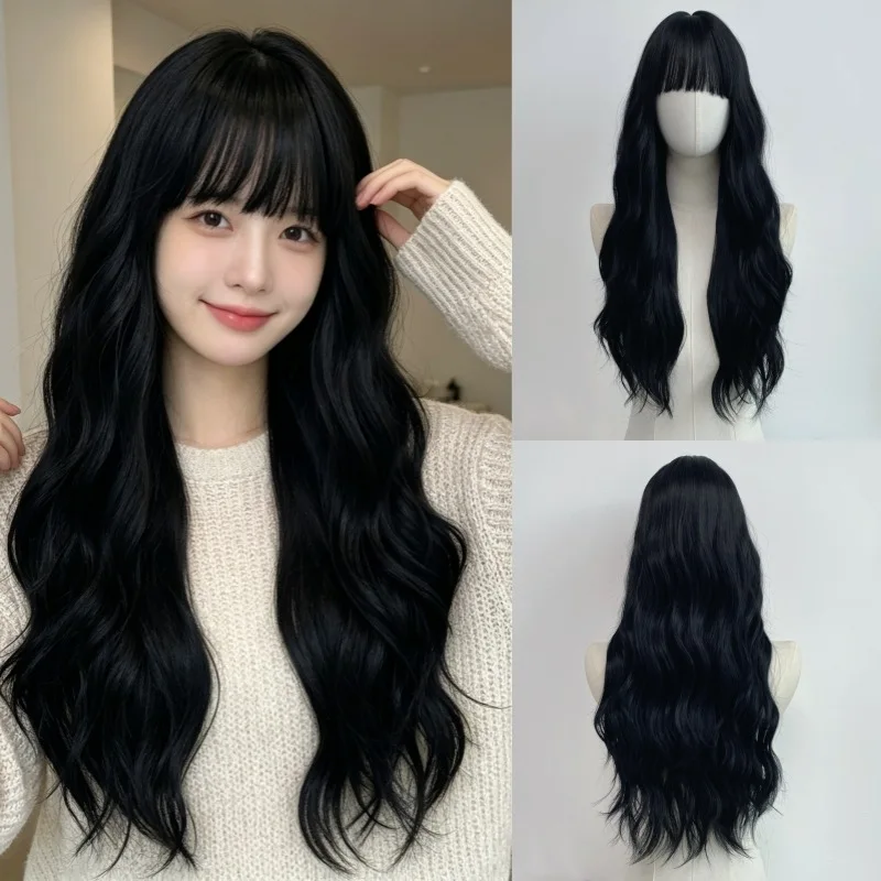Wig full head cover for women, large wavy curls, fashionable rose net, matte silk long hair