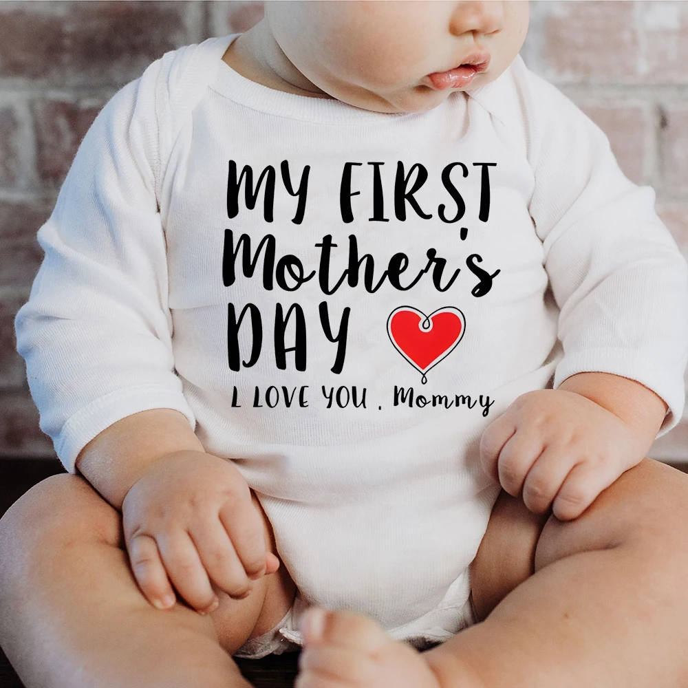 

My First Mother's Day Letter Print Baby Romper Long Sleeve Crew Neck Neworn Bodysuit Casual Comfort Jumpsuit Best Gift To Baby