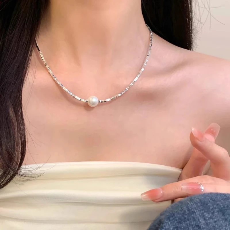Women's 925 Sterling Silver Simple Pearl Necklace