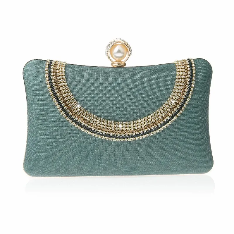 

Sparkling Fine Rhinestone Women's Clutch Bag Fashionable Formal Dress Evening Bag Simple Green Purse Simple Square Handbag