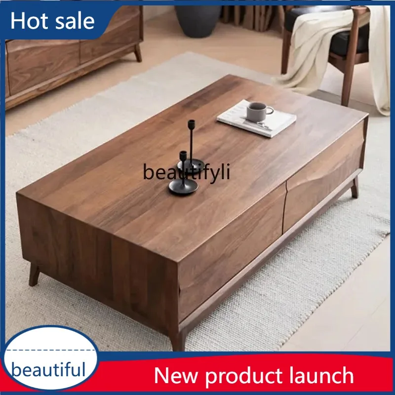 

Y029 All solid wood coffee table modern simple log living room rectangular minimalist new Chinese tea table