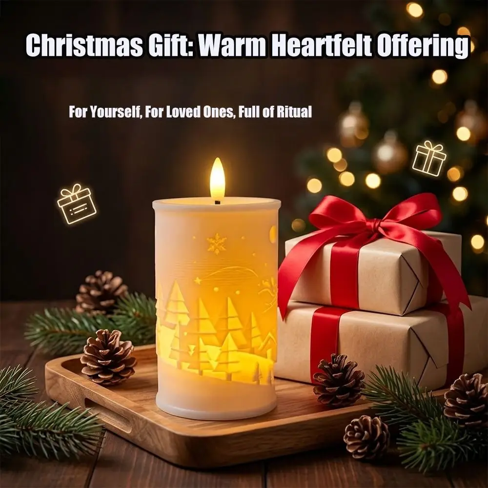 Resin Relief Electronic Candle Light Christmas Deer Flying To The Moon Festive Tabletop LED Candle Lamp LED Decorative