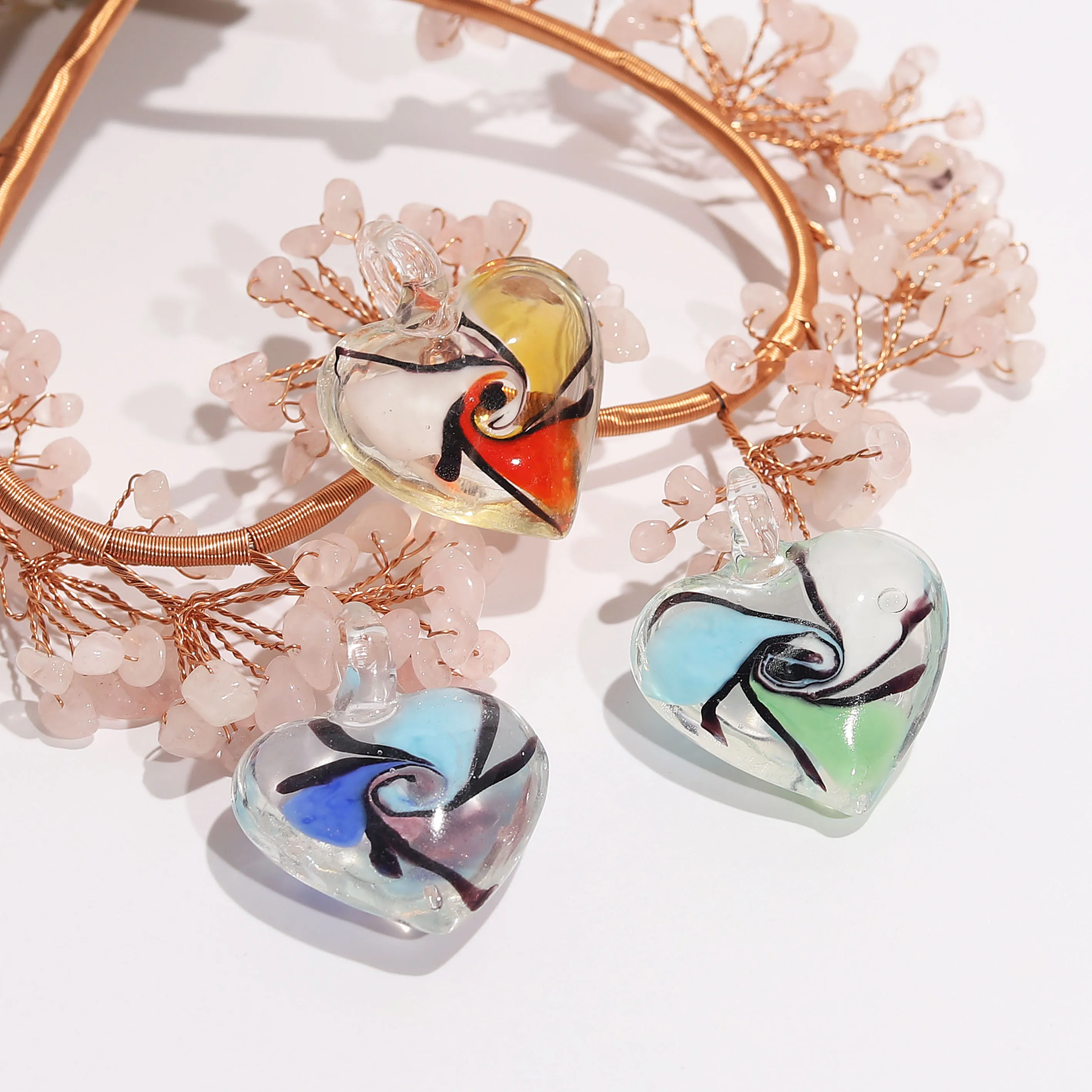 Spiral Flower Pendant Fit Necklace Wholesale 6pcs Handmade Murano Lampwork Glass Mix Color Jewelry Gifts Wow