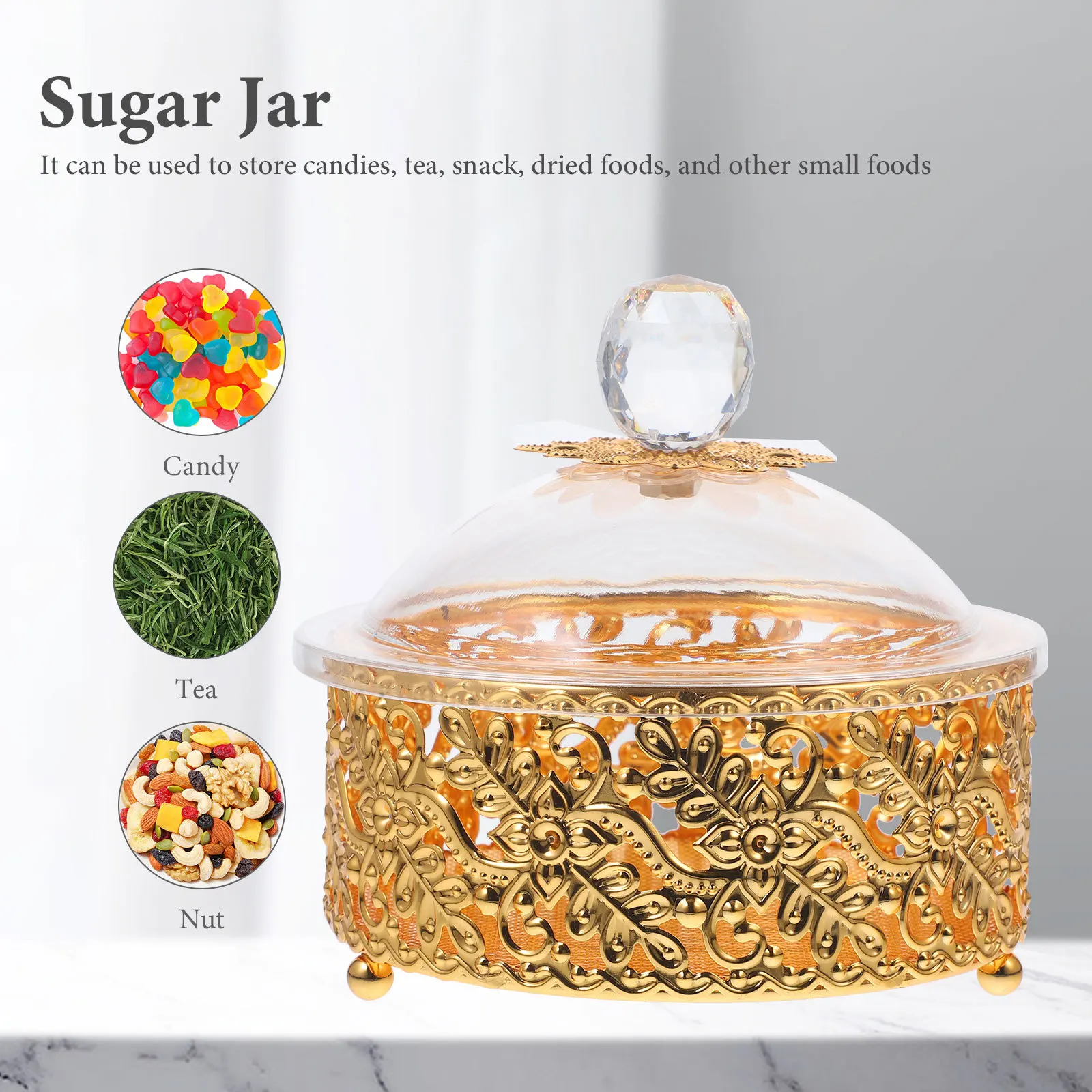 

Candy Jar With Lid Sugar Storage Bowl Snacks Container Kitchen Spice Jars Tea Coffee Canister Decorative Food Storage