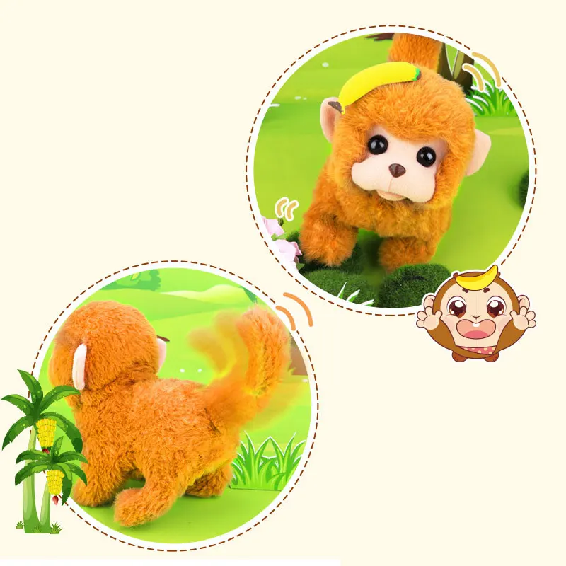 Peluche elettronico scimmia giocattolo Robot Tiger Wag Tail elettrico simpatico animale Walk Run Golden Monkey Pet con suono regalo di compleanno per bambini