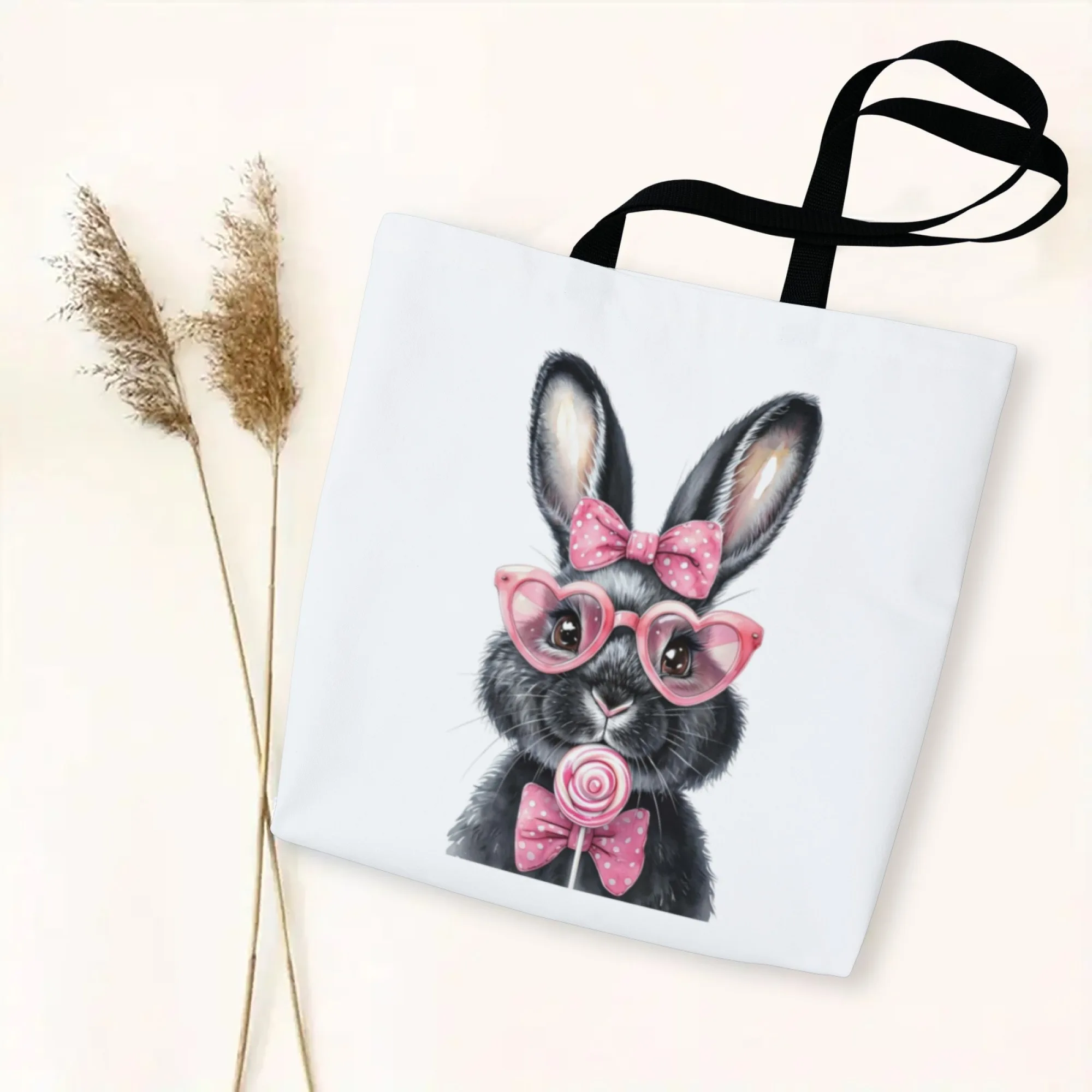 

Шикарная большая сумка с кроликом Складная холщовая сумка на плечо с очаровательным дизайном кролика Большая вместимость Идеально подходит для покупок и повседневного использования