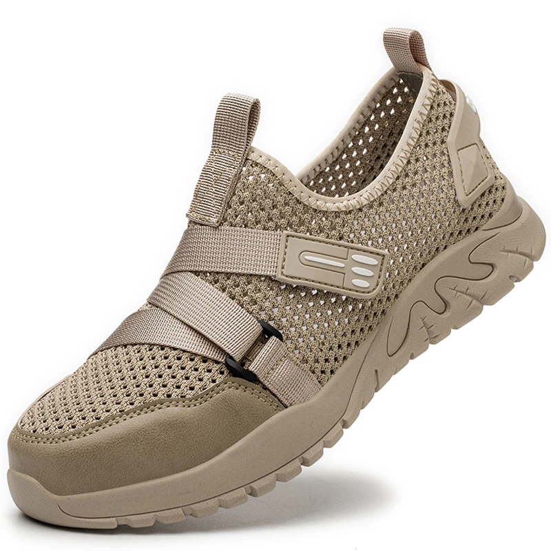 Zapatillas de trabajo de malla para hombre, zapatos de seguridad aislantes con punta compuesta, antipinchazos y antigolpes, calzado protector de verano