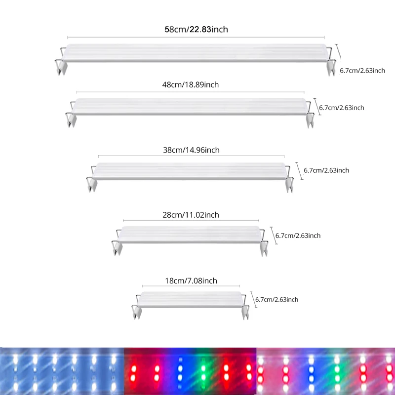 Aquarium LED Fischbecken-Beleuchtung, 3-Farben Vollspektrum Einstellbare Wasserpflanzen-Lampe, Teleskopische Clip-On-Leuchte für 18-75cm Aquarien – Detail 2