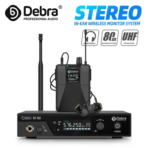 Sistema de Monitoreo intrauditivo profesional de escenario, conmutación ESTÉREO/Mono, Bluetooth UHF, distancia de transmisión de 80-300 metros, ST-102
