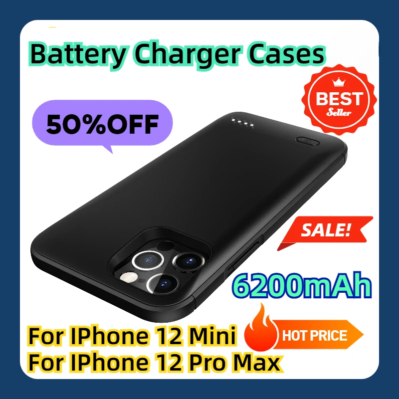 

For IPhone 12 ProMax Battery Case Power Bank Charging Cover For IPhone 12 Mini Slim Battery Charger Case 6200mAh Power Case