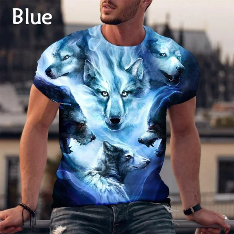 

Plus Size Personality Wolf 3d Printing Fashion Men's Casual Funny Hip-hop Harajuku Style Short-sleeved Top T-shirt