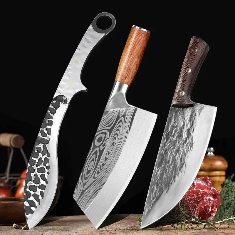 Stainless Steel Chef Knife Handmade Forged Sharp Cleaver Butcher Slaughter Cleaver Knife Kitchen Chopping Slicing Tools