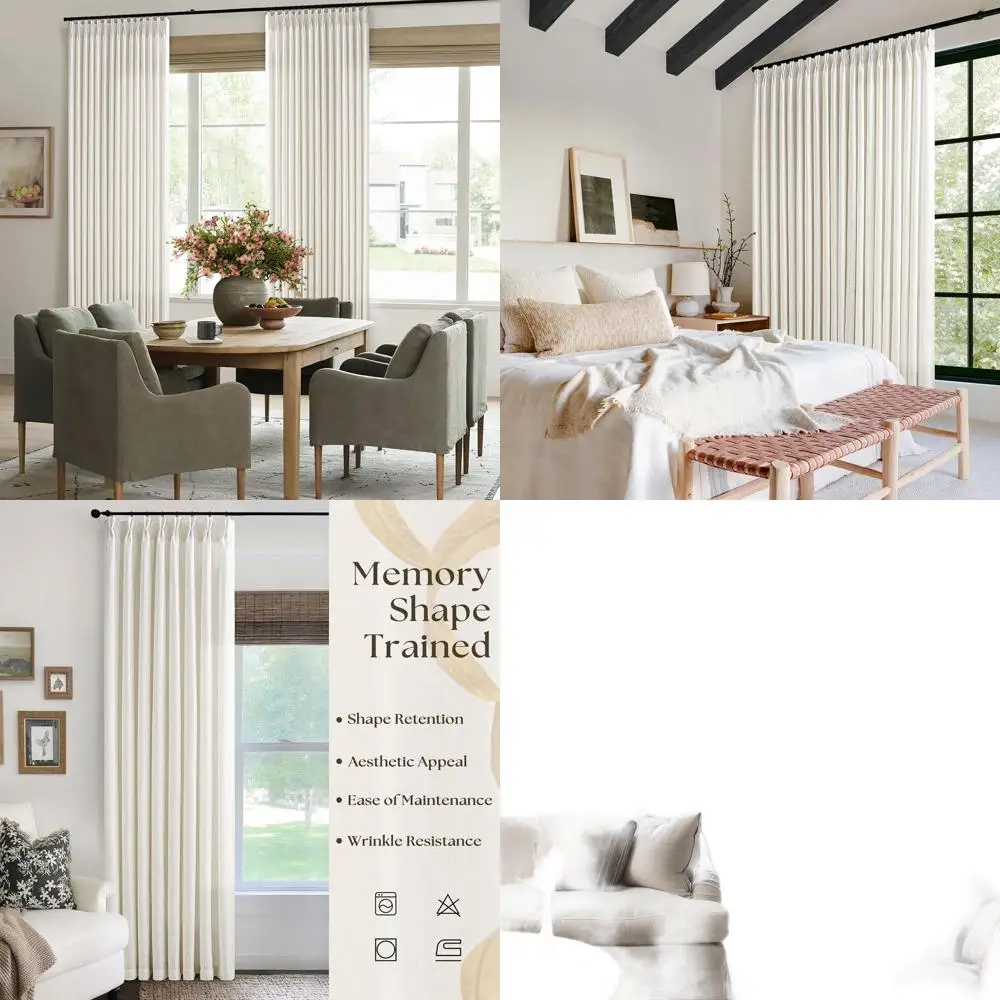

Cream Linen Pleated Curtains 108 Long with Hooks for Living Room, Dining, and Bedroom