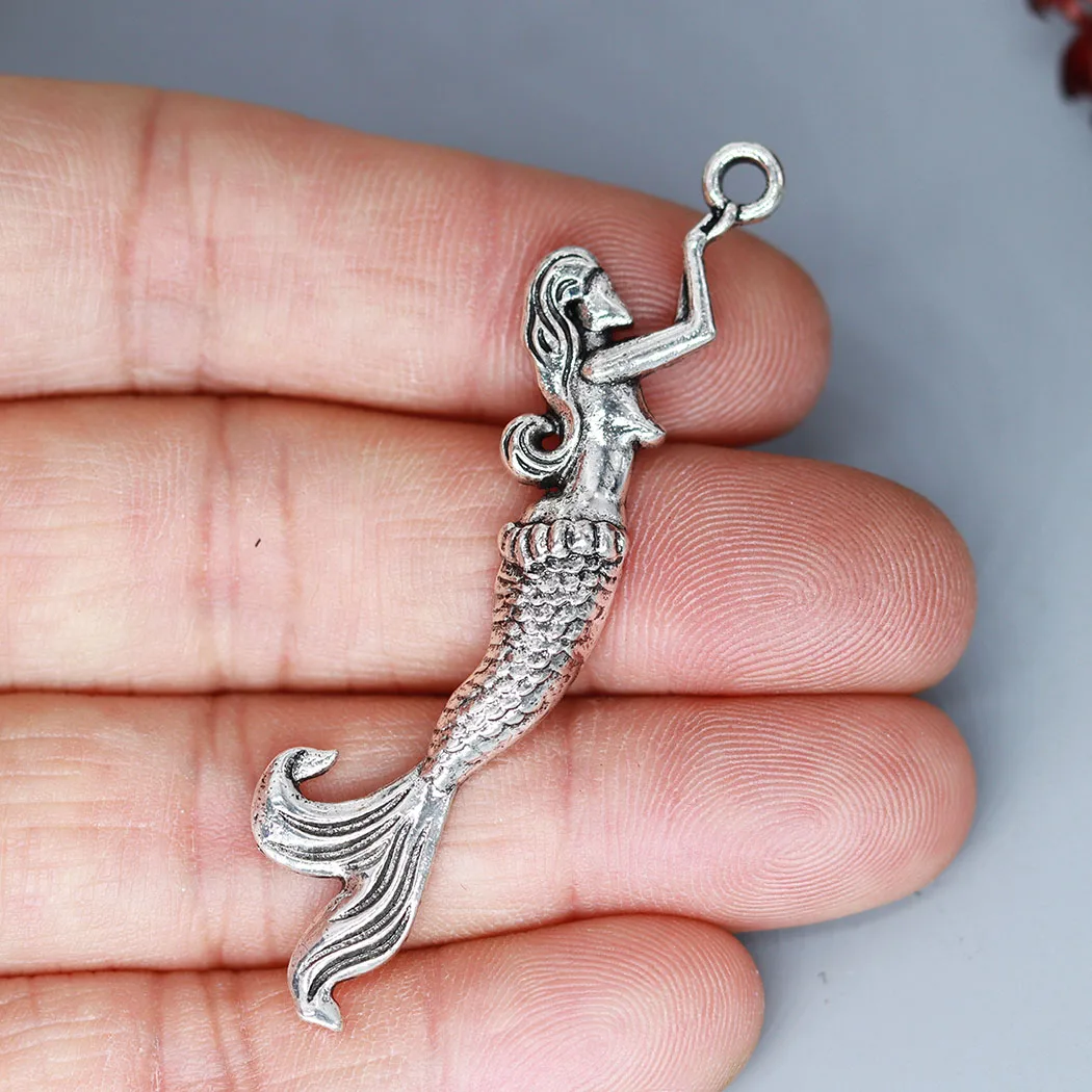 2Pcs/lot Mermaid Siren Seaman Charm Pendant For DIY Necklace Handmade Jewelry Making