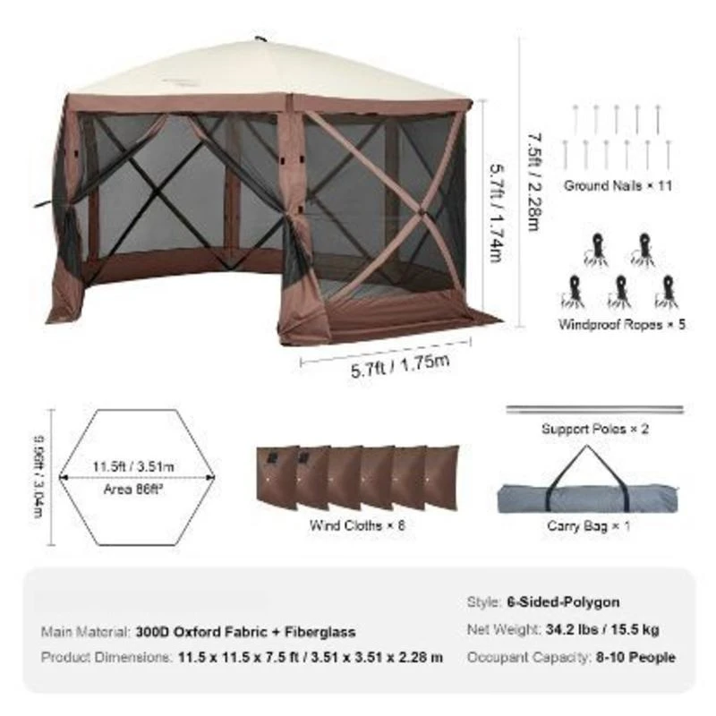 Carpa plegable de 3,5 x 3,5 m con toldo de 6 lados, protectores de viento extraíbles y ventanas de malla, protección solar y mosquitera – ideal para jardín, fiestas, camping, color verde militar