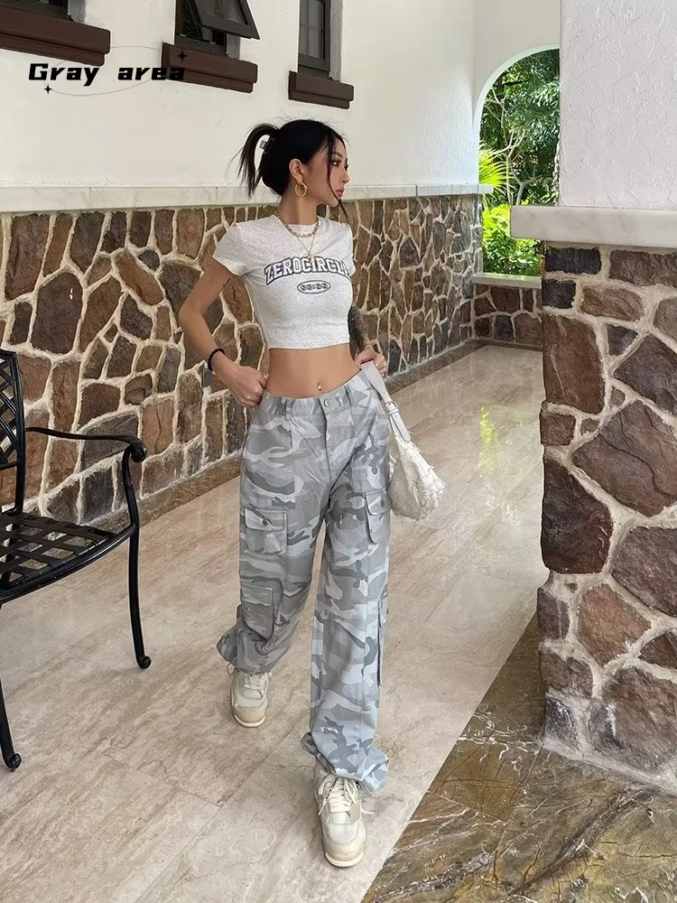 

ay Camouflage Tactical Pants Loose Straight Leg Workwear Trousers for Men And Women Spring Autumn Seasonal Casual Clothes