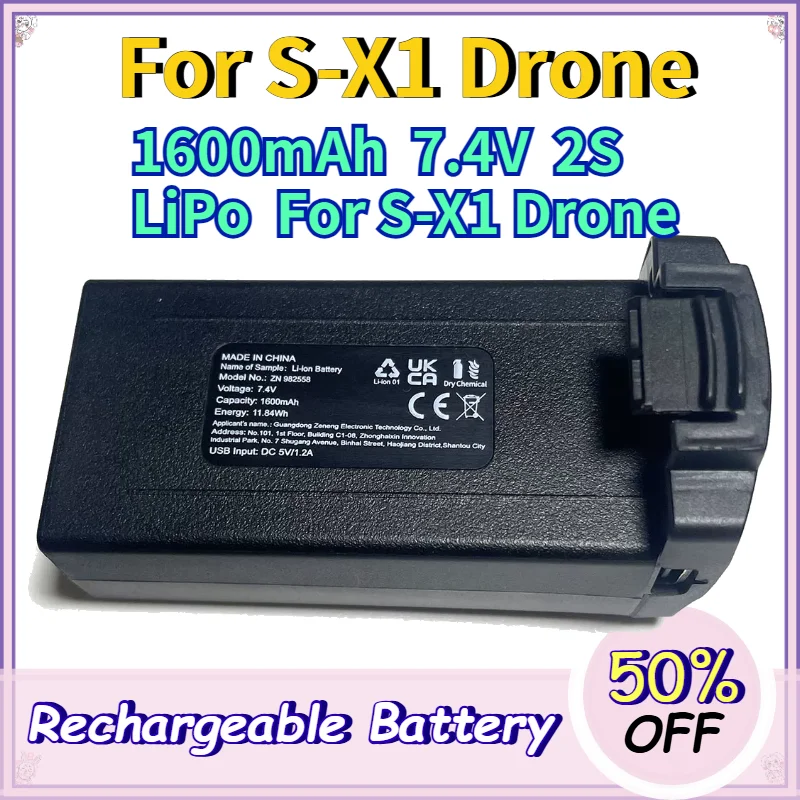 7.4V 1600mAh Li-ion Replacement Smart Battery for S-X1 Drone High-Quality High-Performance