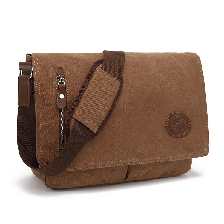 Canvas retro men's single-shoulder bag, European and American fashion notebook 15.6-inch computer crossbody bag