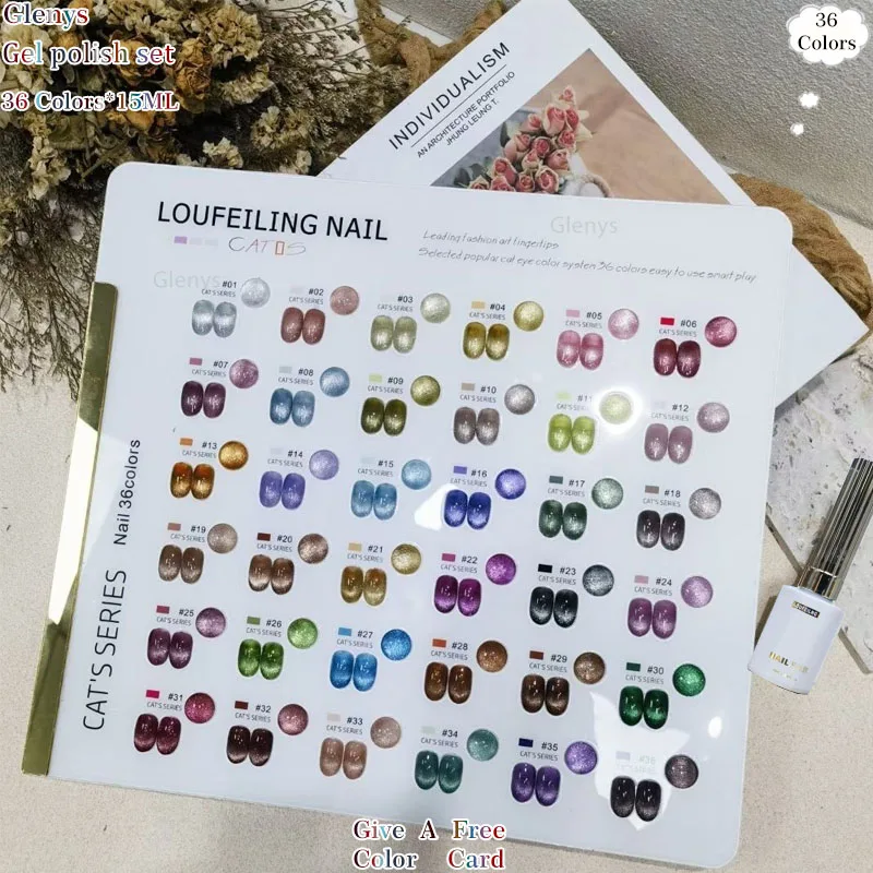 

Glenys36 cat's eye nail polish gel net red popular immersion gel color matching card nail salon essential UV LED varnish set