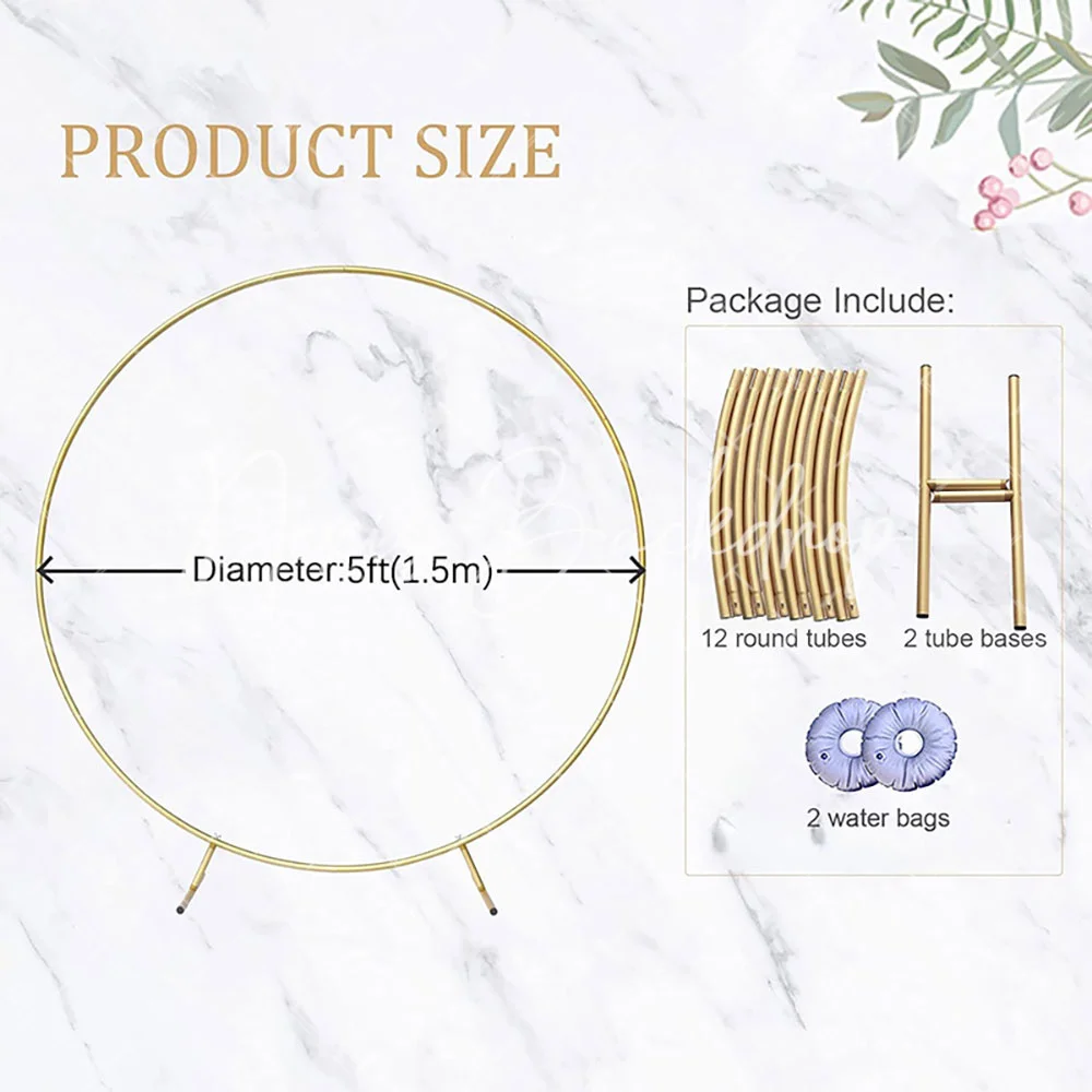 [USA Stock] 5FT Gold Round Backdrop Stand, Circle Frame for Weddings, Birthday, Baby Showers, Photography, Garden Decorations