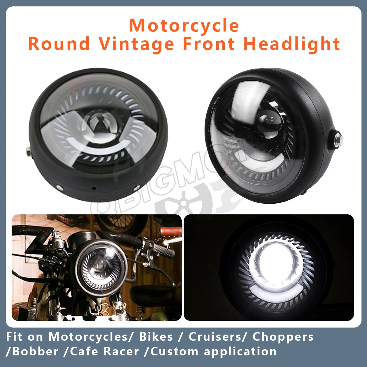 

Universal Led Motorcycle Round Vintage Front Headlight DRL Driving Lamp For Harley Cafe Racer Bobber Chopper Cruiser 6.5 inch
