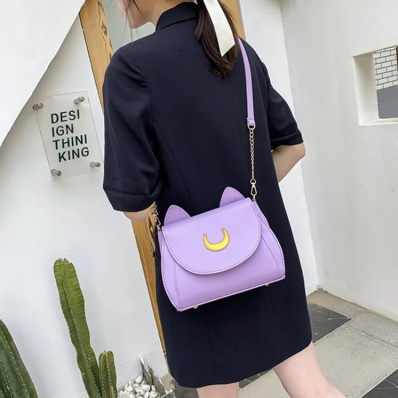 Summer Sailor Moon Ladies Handbag Black Luna Cat Shape Chain Shoulder Bag PU Leather Women Messenger Crossbody Small Bag